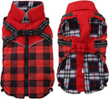 Dog Coat with Harness,Small Dog Winter Coat,Doggie Jackets with Built in Harness,Adjustable Warm Jacket for Medium Large Dogs,Pet Puppy Cold Weather Coats for Dogs Waterproof (PlaidRed, X-Large)