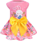 PUPTECK Print Dog Easter Dress Pet Costumes Apparel with Cute Bowtie Puppy Clothes Outfit, Rabbit, L