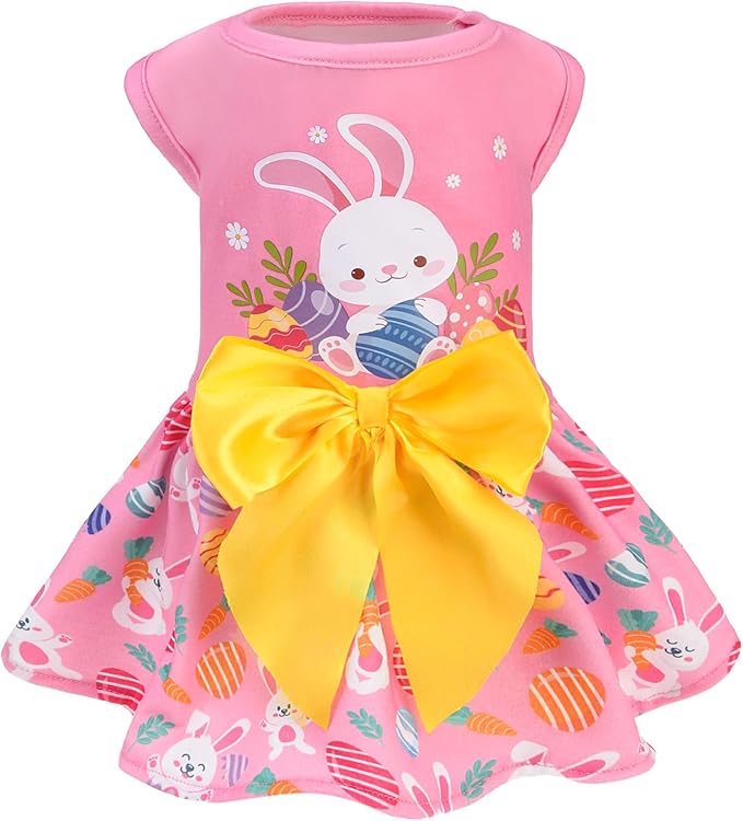 PUPTECK Print Dog Easter Dress Pet Costumes Apparel with Cute Bowtie Puppy Clothes Outfit, Rabbit, XS
