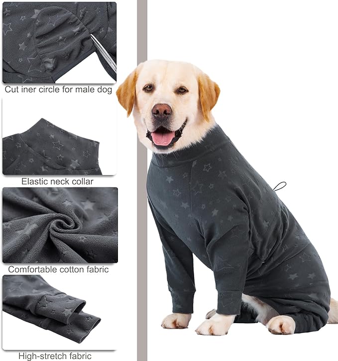 Dog Coats Autumn Winter Jumpsuit for Large Medium Dogs, Warmer Recovery Suit Polar Fleece Dog Bodysuit Lightweight Pajamas Pullover Stretchy Onesie Four-Legged Cold Weather Clothes(4XL, Grey)