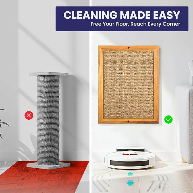 Large Sisal Cats Wall Scratcher, Floor or Wall Mounted Cat Scratching Mat, Durable cat Scratch Pads for Indoor Cats, Framed Sisal Scratch Pad Mat, Wall Cat Scratching Post for Furniture Protector