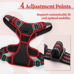 rabbitgoo Dog Harness No Pull with 2 Leash Clips, Adjustable Soft Padded, Reflective Oxford No Choke Pet Vest with Easy Control Handle for Large Dogs, Black & Red, XL