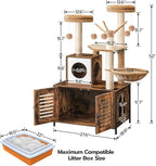 HOOBRO Cat Tree with Litter Box Enclosure, Scratching Posts, Litter Box Enclosure Furniture for Indoor Cats, All-in-One Wooden Cat Tower Condo House with Cat Hammock, Rustic Brown BF14MZ03
