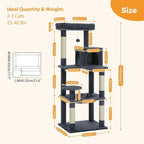 PETEPELA 56.3'' Tall Cat Tree for Indoor Cats, Multi-Level Cat Tower with Super Large Hammock (20''X16''), Sisal Covered Scratching Posts, Cozy Condo and Top Perch, Dark Grey