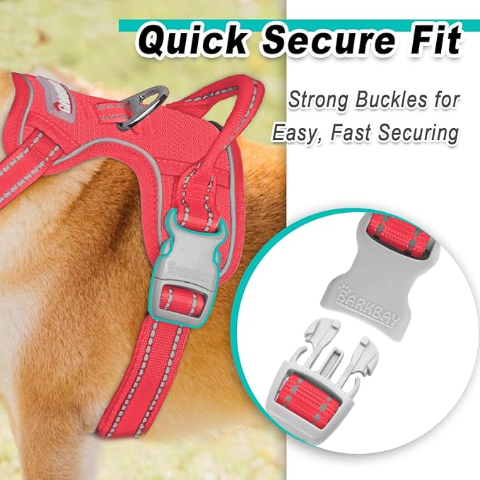 BARKBAY Dog Harness No Pull Mesh for Medium Dogs - Adjustable, Reflective, Comfortable, No Choke, Heavy-Duty - Perfect for Outdoor Training, Walking, and Hiking - Strong & Durable - M & Red Mesh