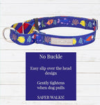 Lucky Love Dog Martingale Collar, Blue Color No Slip Collars for Medium Dogs, Tropical Fish Pattern Martingale Dog Collar, Great for Whippets, Greyhounds, and More (Mackey, Medium)