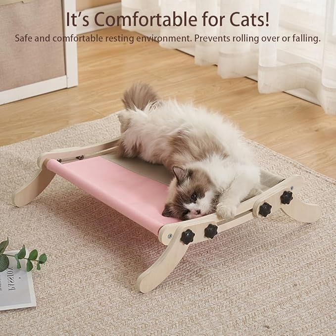 Cat Window Perch, No Screws Easy to Adjust & Assemble, Adjust Wooden Seat for Kitten Bedside Windowsill, Wooden Cats Furniture