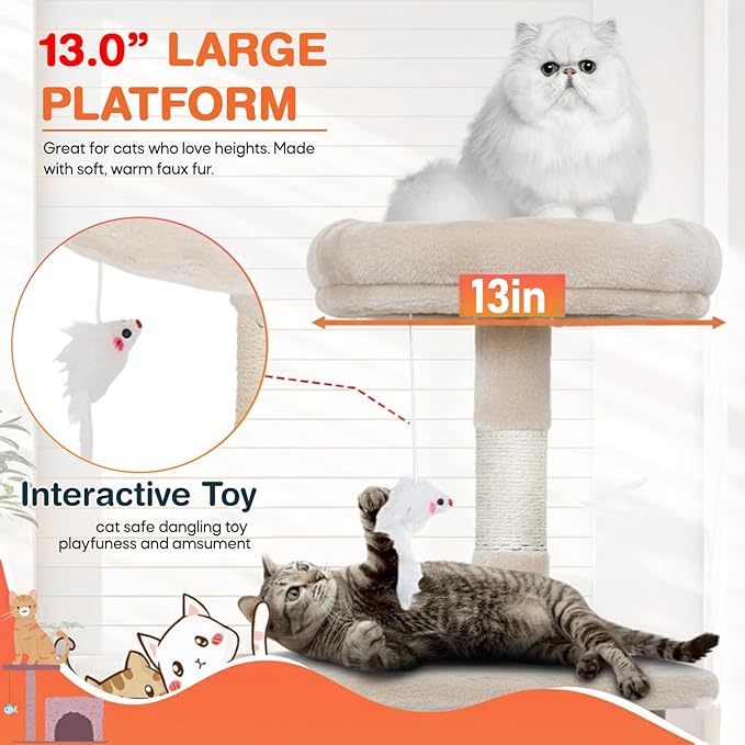 ‌Dopinmin 36" Winter Cat Tree - Plush Multi-Level Indoor Cat Tower with Sisal Scratching Posts & Ramp Plush Condo for Kittens,Beige