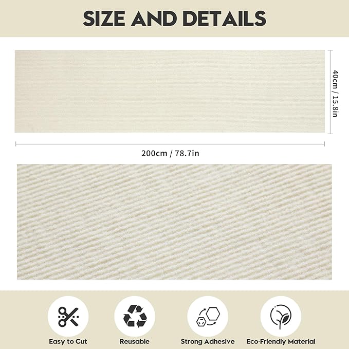 Couch Cat Scratch Protector 78.7"x15.8" – Adhesive Cat Scratch Pad, Cuttable Furniture Protector for Sofa Arms, Sides, Chair Backs & Bed Edges,Beige