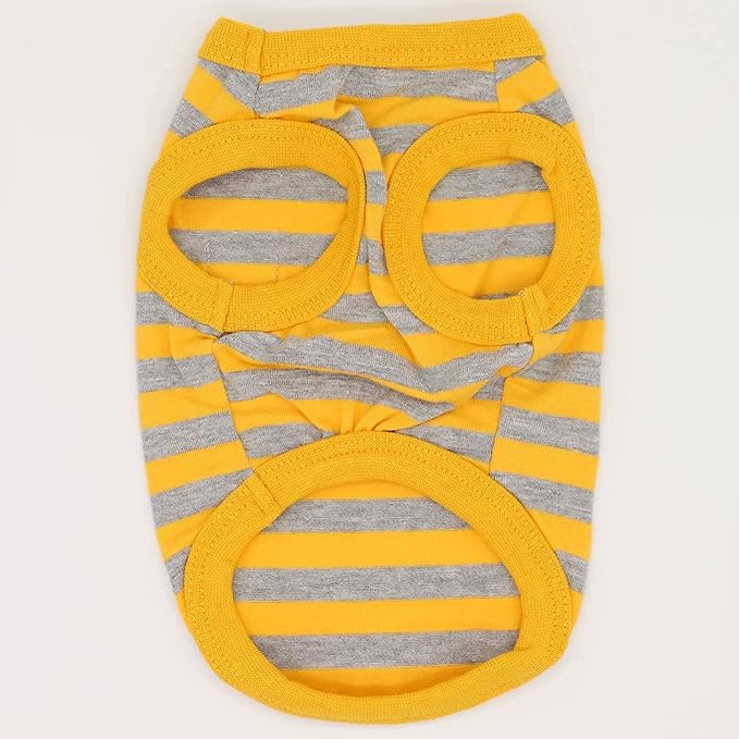 LOPHIPETS 100% Cotton Striped Dog Shirts for Small Dogs Chihuahua Puppy Clothes Tank Vest-Yellow and Gray Strips/XL