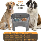 Neater Feeder Deluxe Mess-Proof Elevated Dog Bowls for Large Dogs (40+ lbs), 2 Height Adjustable (14.5” & 17.5”) No-Spill Raised Dog Bowl Stand, Stainless Steel Food Bowl Set, Made in USA, Grey