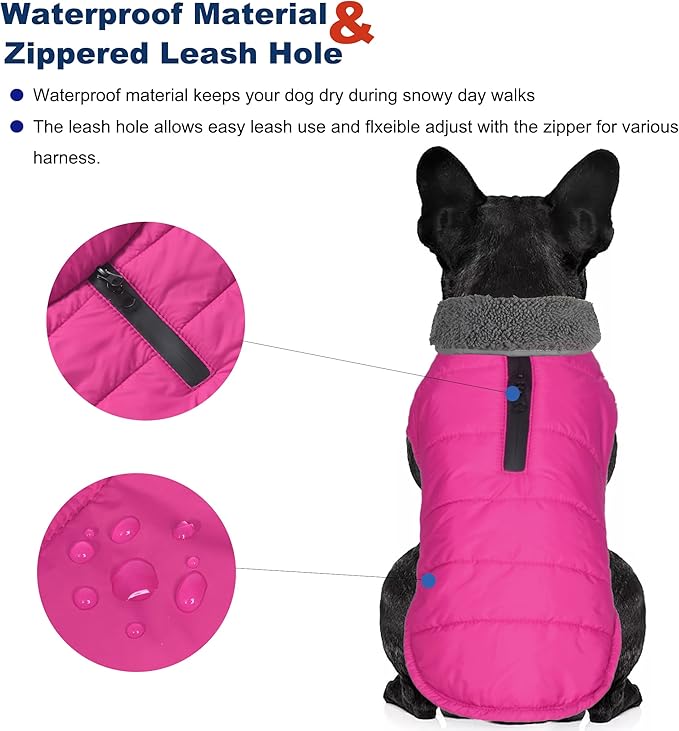 Dog Winter Coat, Waterproof Dog Jacket with Leash Hole, Reflective Adjustable Pet Snow Vest, Warm Fleece Sweater for Small Medium Large Dogs - Pink, 2XL
