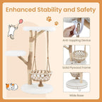 Tangkula Solid Wood Cat Tree, 48.5” Natural Branch Modern Cat Tower with Luxury Hanging Cradle, Jute Scratching Post, Top Perch, Padded Platform, Soft Long Plush, Boho Cat Tree for Indoor Kittens