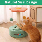 Cat Scratching Post 13.98" H, Flower-Shaped Small Cat Tree with Sisal Scratcher, Interactive Hanging Ball & Track Ball Toy, Easy Assembly Kitten Activity Center for Indoor Cats, Protect Furniture