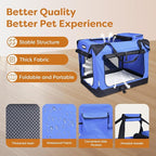 JESPET Soft Dog Crates Kennel for Pets, 3 Door Soft Sided Folding Travel Pet Carrier with Straps and Fleece Mat for Dogs, Cats (Royal Blue, Large(30" L x 21" W x 23" H))