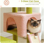 47.3" Flower Cat Tree, Multi-Level Cat Tower with Sisal Covered Scratching Posts Cute Cat Condo for Indoor Small Medium Cats Top Perch (Green)