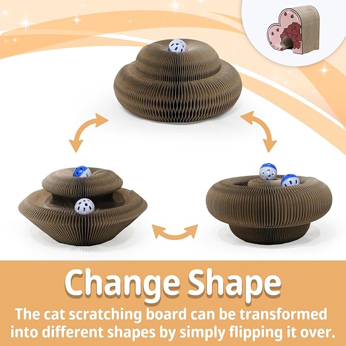 Kitty kurlz cat Toy Magic Organ Cat Scratching Board with Bell Ball,Foldable Accordion Kitty Curls Cat Scratcher,marlenes Kitty kurlz Interactive Toy for Indoor Cats,Pink