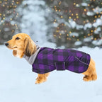Dachshund Coats Waterproof Suitable for Dachshunds Sausage Weiner Dog Winter Coat Padded Fleece Puppy Snowsuit with Adjustable Bands Reflective Stripe - Plaid Purple - S