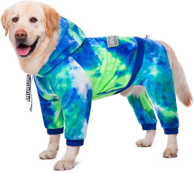 Dog Hoodies Winter Coat for Large Medium Dogs, Pullover 5 Legs Warm Coat Hooded Sweatshirt, Fleece Hoodie for Cold Weather (Bandhnu Green, X-Large)
