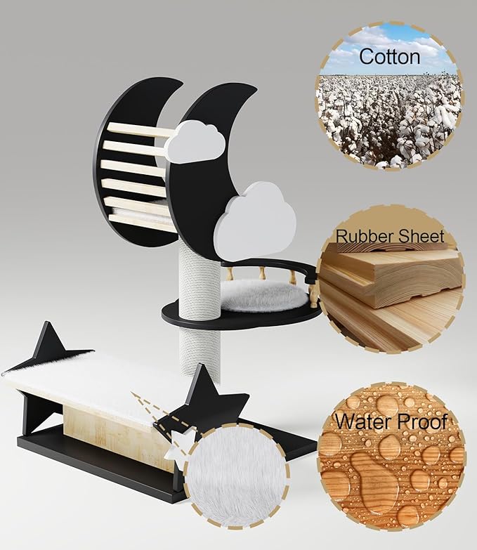 Modern Cat Tree Tower, 38" Natural Solid Wooden Cat House for Indoor Cats, 3 Level Heavy Duty Luxury Cat Condo and Removable Washable Cushions, Multiple Cats