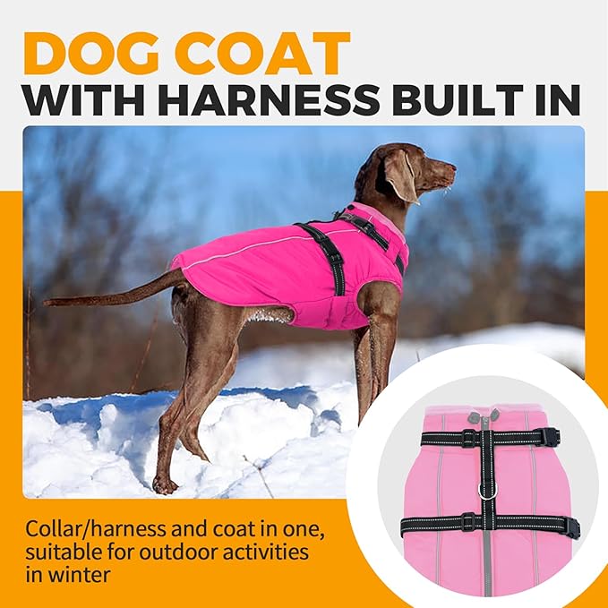 Lelepet Dog Winter Coat Waterproof Dog Jacket with Harness Built in Windproof Reflective Cold Weather Coats for Small Medium Large Dogs, Thermal Fleece Lined Coats for Walking Camping, Maltese, XS