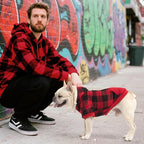 KOOLTAIL Plaid Cat Hoodie Pet Clothes Sweater with Hat and Pocket for Small Dogs Puppy Cats, Soft Winter Warm Dog Cold Weather Coat, Fleece Fall Dog Hooded Sweatshirt with Leash Hole, Christmas Red XS