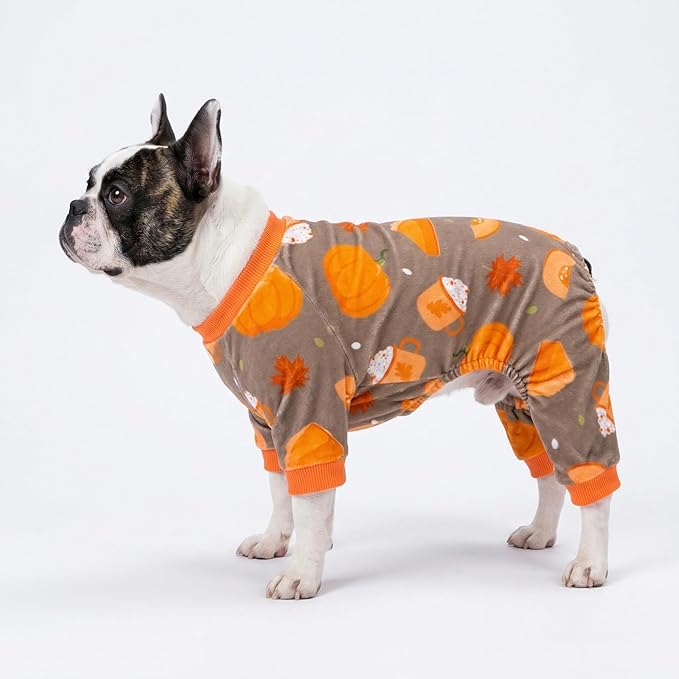 Fitwarm Pumpkin Dog Pajamas, Thanksgiving Outfit for Small Dogs Boy Girl, Pet Onesie, Brown, Orange, Small