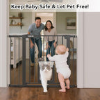 30 Inch Tall Dog Gate with Cat Door, Adjustable Width (29.7-45.2 Inches) for Doorways, Hallways & Stairs, Pressure-Mounted Walk-Through Dog Gate with Auto-Close & Double Lock Safety（Black）
