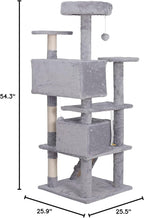 55 inches Heavy Duty Multi-Level Cat Tree Tower with Condo Furniture & Scratching Posts for Kittens Play Rest (Light Grey)