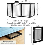 ZJSF Freestanding Foldable Dog Gate for House Extra Wide Wooden Black Indoor Puppy Gate Stairs Dog Gates Doorways Tall Pet Gate 4 Panels Fence