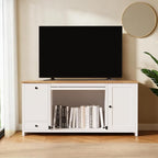 55 ” Wooden Dog Crate Furniture for Medium Dogs, End Table Sideboard Heavy Duty Dog House TV Stand with Pull-Out Feeding Station, Storage Cabinets and Drawer, Decorative Indoor White