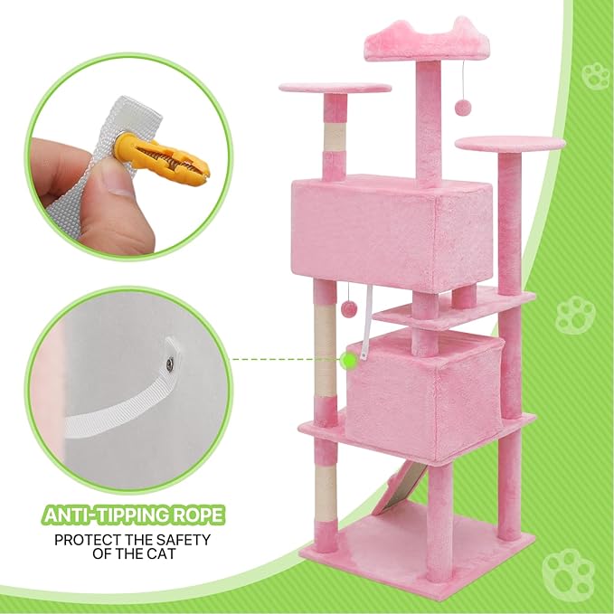 Magshion Cat Tree 70" Cats Tower for Indoor Cats, Multi-Level Cat Condo with Scratching Post, Top Perch, Sisal Board and Dangling Ball, Cat Stand Jumping Platform Kittens Pet Play House (Pink)