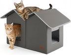 Bedsure Weatherproof Outdoor Cat House-Extra Wide Insulated Feral Cat Shelter with Raised Base in Winter, Waterproof Outside Pet Hideout for Stray Kitty, 22.5x12.5x13.25inches, Grey