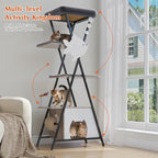 HavenlyYouth Modern Cat Tree for Indoor Cats, Tall Cat Tower with Condo, Multi-Level Cat Tree with Cave, Scratching Board,Removable Pads for Cats, X Style, Light Gray
