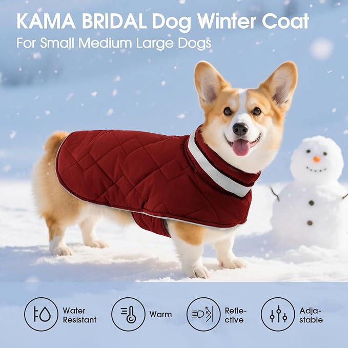 KAMA BRIDAL Dog Winter Coat Warm Padded Puppy Jacket Windproof Water Resistant Clothes for Small Medium Large Pets Christmas Sweater Outfit Vest(Red, 3XL)