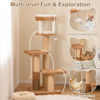 PETSITE 65 Inch Tall Cat Tree, Multi-Level Cat Tower with Scratching Posts, Soft Faux Rabbit Fur Padded Perches, Removable Cushion, Sisal Rope, and Dangling Ball, Modern Cat Tree Tower for Indoor Cats