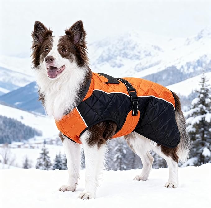 Dog Coat Dogs Jacket Waterproof Reflective Adjustable Dog-Winter Coats for Small/Medium/Large Dogs Dachshund Coat-(Orange, X-Large)