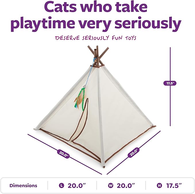 SmartyKat Kitty Camp Crinkle Cat Tent Hideaway, Collapsible Tent with Detachable Feather Toy for Privacy & Play for Cats & Kittens, Beige, One Size