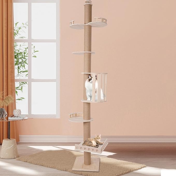 100.4-104.3inch Cat Furniture, Tall Wood Cat Tower Tree, Modern Cat Tree Cat Furniture, Wood Color Cat Tree Branch for Large Cat