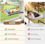 SZEE Cat Window Perch with Breathable Mesh for Airflow, Foldable Cat Window Hammock Bed with Wooden Frame, Equipped with Dual-Sided Mat for All-Season Use, Strong Suction Cups & Solid Thicken Frame