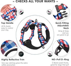 PoyPet Plaid Dog Harness, No Pull Front Clip Pet Vest Harness, Soft Padded Reflective Adjustable Walking Harness with Handle for Large Medium Small Dogs(Checkered Blue, XL)