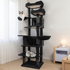 Anwick 68" Tall Cat Tree Tower with Scratching Posts, Cat House with Hammocks, Cat Condos for Indoor Cats, Removable Cushions, Multi-Level Cat Playground (Black)
