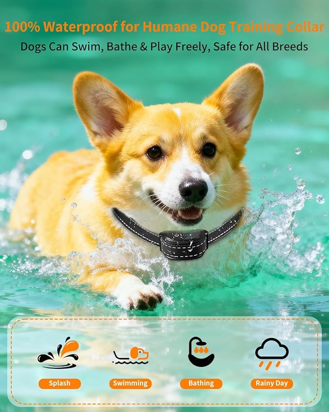 Dog Shock Collar with Remote Control – Shock Collar for Dogs 10–120 lbs, 2000FT Long Range IPX7 Waterproof Rechargeable Dog Training Collar with 4 Safe Modes Beep Vibration Shock & Flashlight Grey