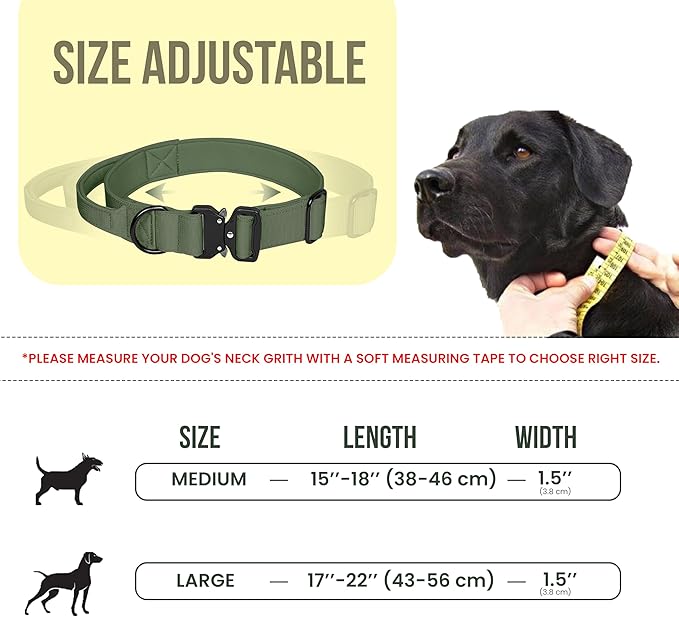 Camo Tactical Dog Collar for Medium & Large Dogs – Heavy Duty Adjustable Nylon Collar with Control Handle, Quick-Release Metal Buckle & D-Ring – Comfortable, Durable Training Collar for All Dog Breeds