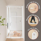 Glaf Extra Tall Pet Gate 63" Pressure Mounted Cat Door Safety Metal Cat Gate Adjustable Width Dog Gate Auto-Close Dog Door for Doorways, Stairs, Kitchen, Hallway (White, 33.86-37.4")