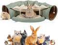 VelvetPaw 2-in-1 Foldable Matcha Bunny Tunnel & Pet Cushion Bed | Collapsible Hideout Toy with Removable Washable Soft Pad | Ideal for Rabbits, Bunnies & Kittens - Indoor Rest, Exercise & Play