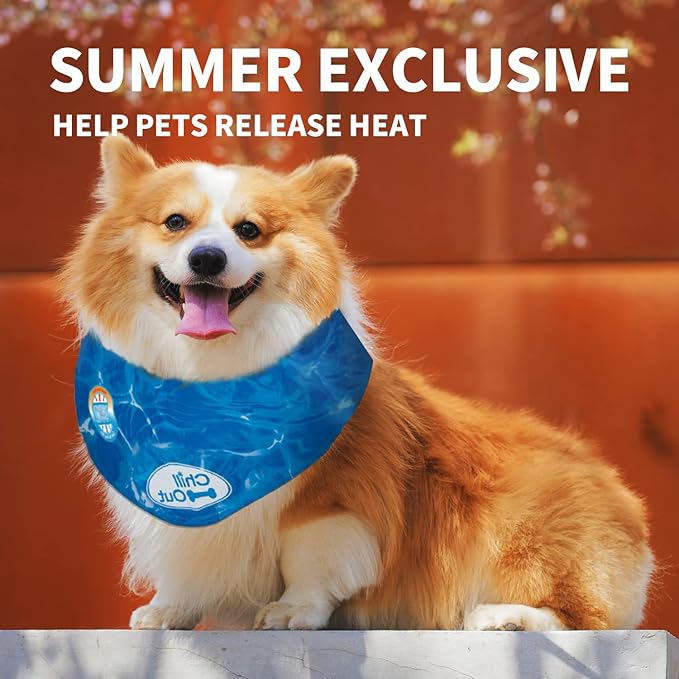ALL FOR PAWS Cooling Bandana for Dogs, Blue, M(Neck Girth 38-46 cm), Dog Collar