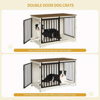 39.4" Heavy Duty Dog Crate Furniture with Barn Door, Wood Indoor Dog Crate Kennel for Small/Medium/Large Dogs, End Side Table, TV Stand, Anti-Chew Anti-Escape, White Brown DFC02314B