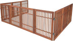 Urnporium Pet Dog Gate Freestanding, Strong Durable Folding Wooden Fence, Portable Acacia Hardwood Safety Barrier for Indoor & Outdoor Use (Brown Pet Gate, 10 Panel 24" Tall)