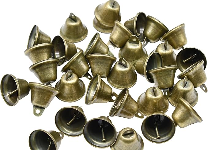 Maydahui 90 PCS Bronze Jingle Bells Brass Color Vintage Small Craft Bell (1.7 X 1.5 Inches) for Wedding Doors Dog Collar Christmas Hallowmas Decor